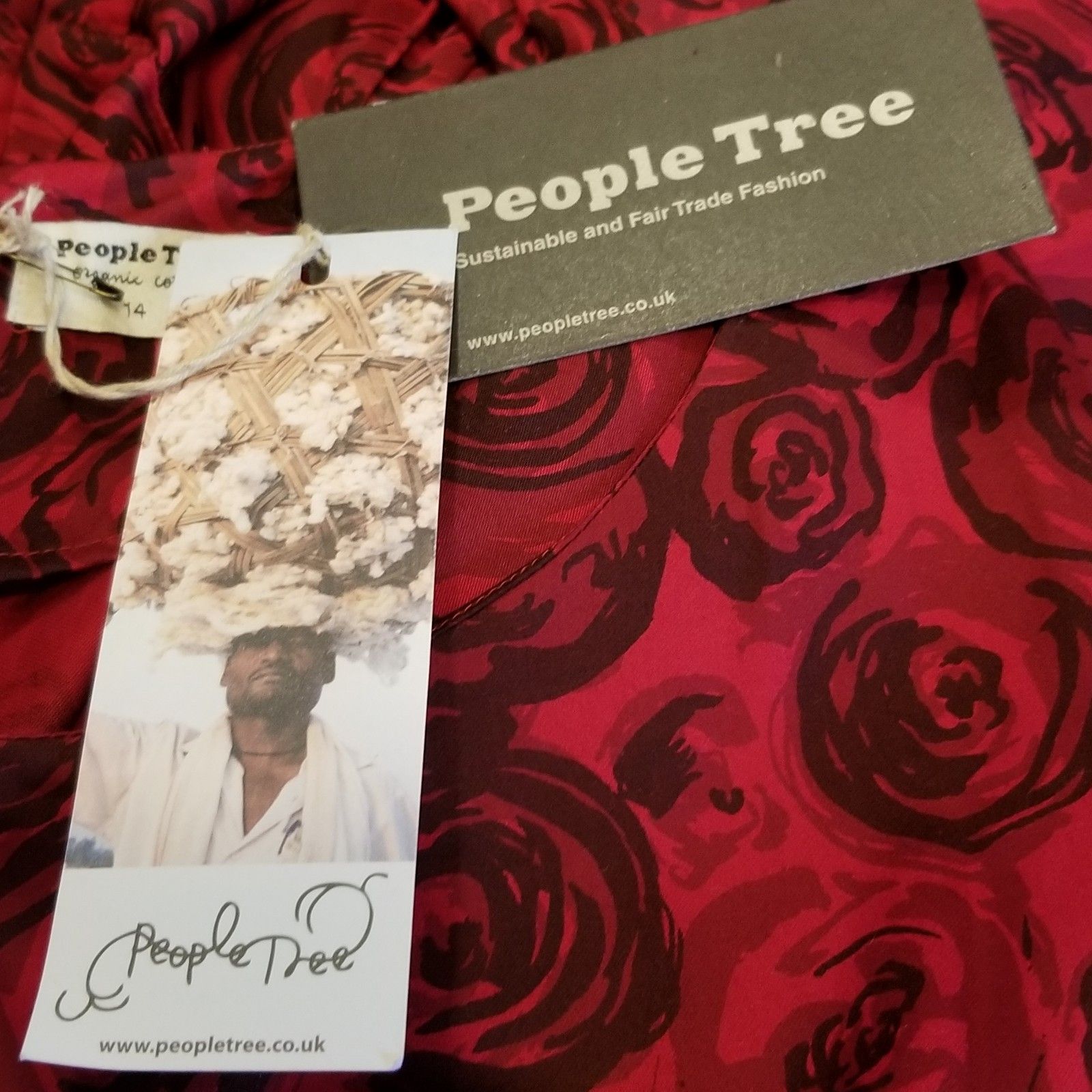 People Tree Med (Uk 14) Dress 100% Organic Cotton Roses Fit Flare Preppy Boho — image 6 of 8